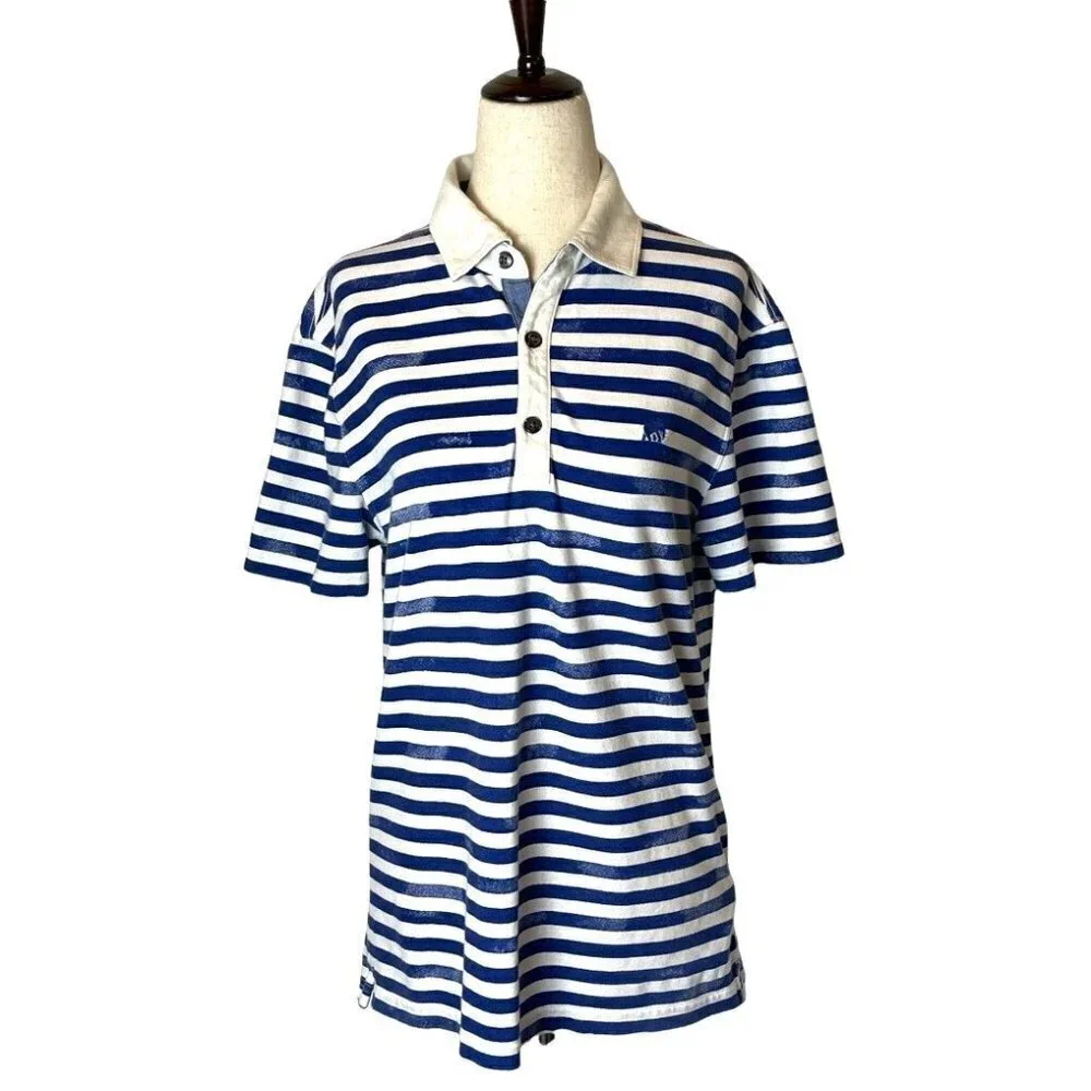 Banana Republic Blue And White‎ Striped Cotton Blend Polo Shirt Size S